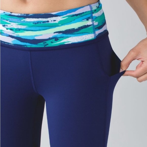 Lululemon Pace Rival Crop Hero Blue Green Pockets - Picture 2 of 8